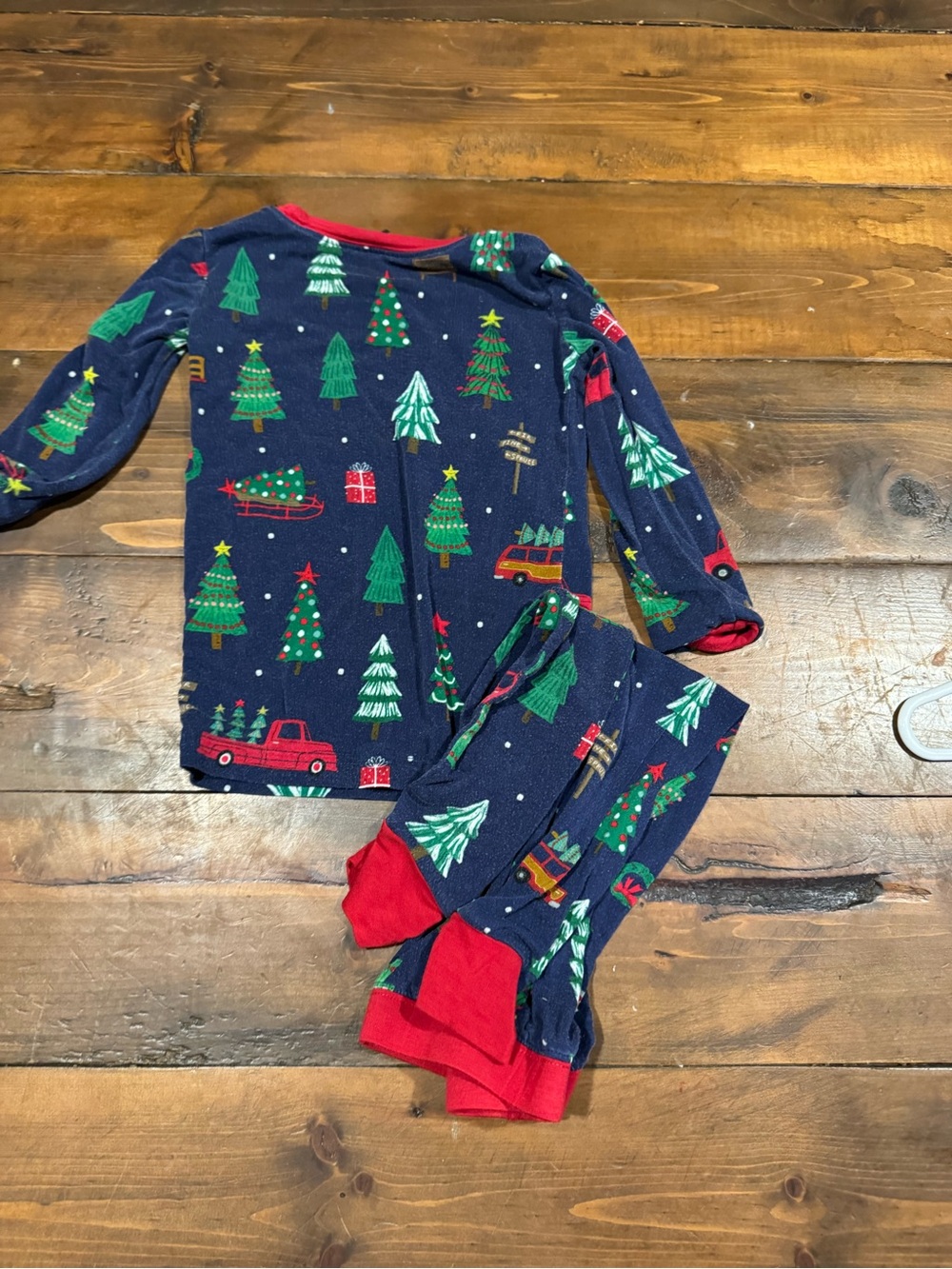 Little Sleepies Navy Holiday Tree & Truck Pajama Set with Red Trim